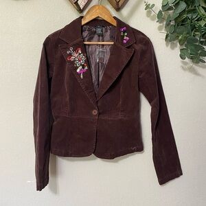 CELL new with tags chocolate brown velvet short flared one button blazer sequins